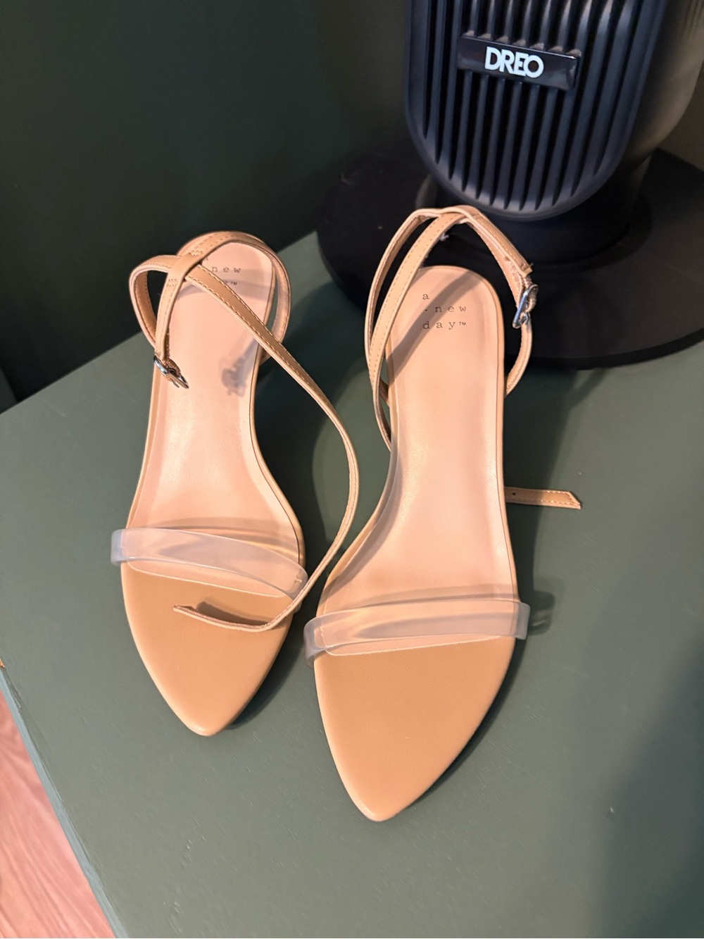 A New Day Nude Tan Pointed-Toe Strappy Sandals with Clear Strap